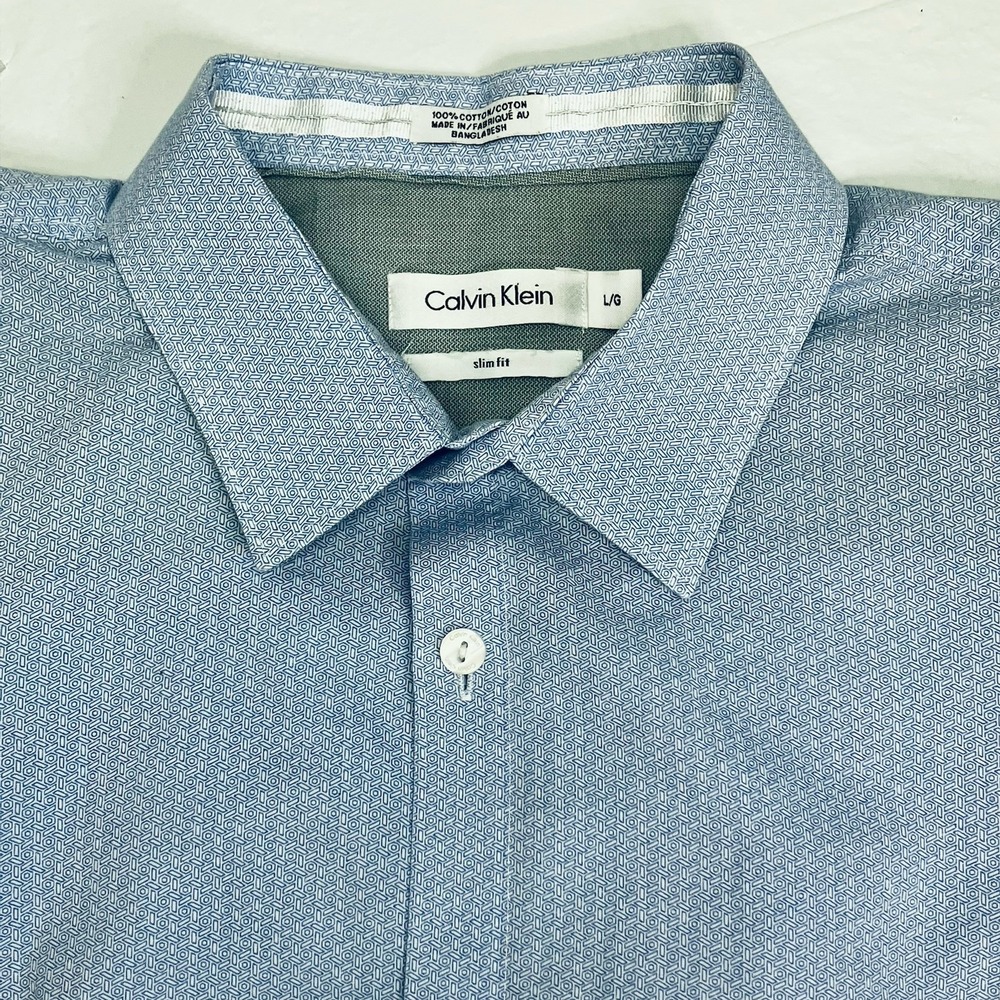 Calvin Klein Mens Light Blue Slim Fit 100% Cotton Long Slv Button Dn Shirt L